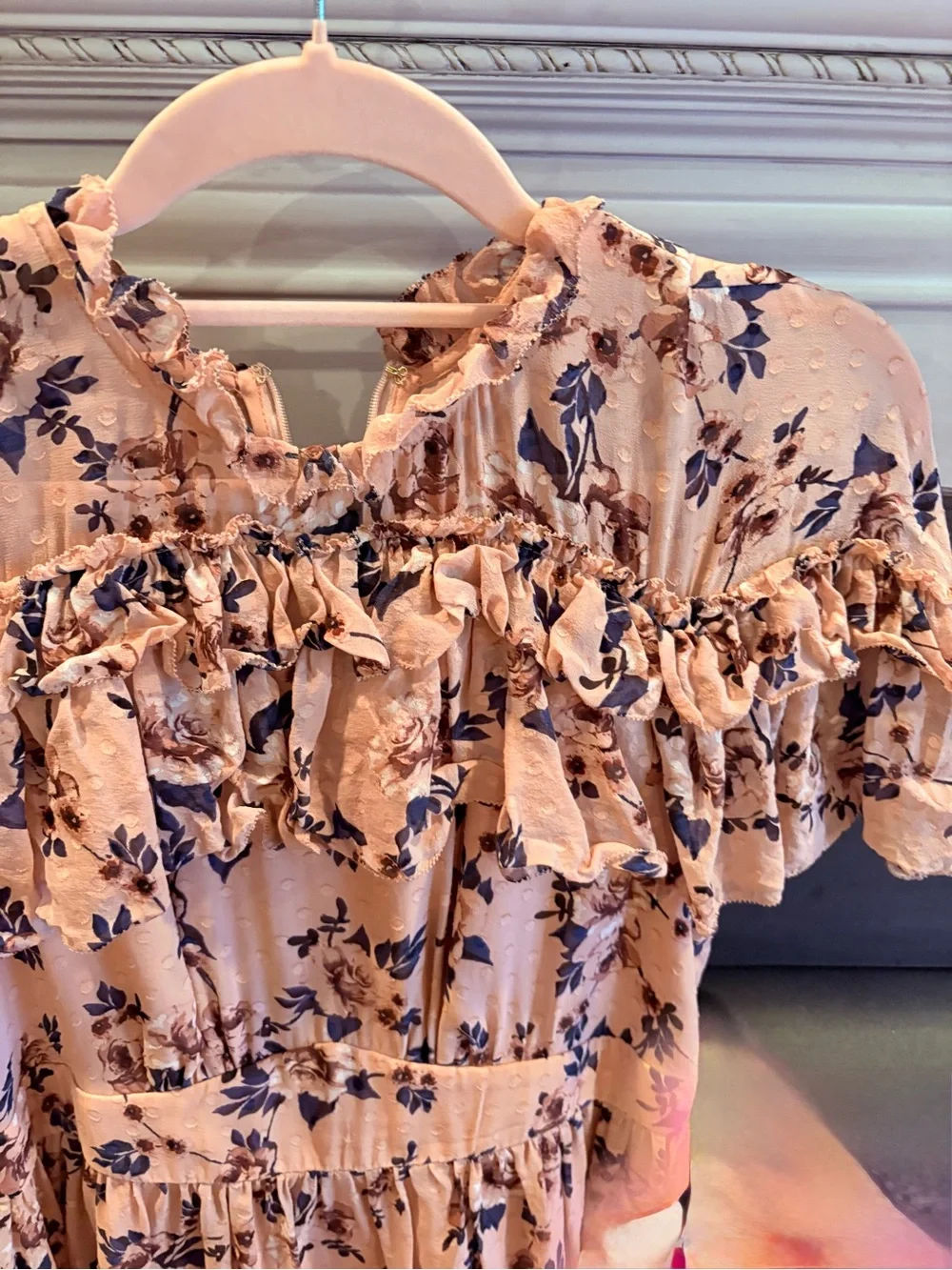 Kate Spade New York women’s floral silk prairie rose clip ruffle mini dress